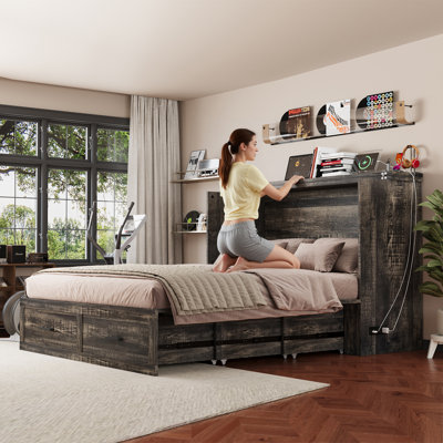 Grand lit escamotable avec station de charge, lit escamotable avec grand tiroir de rangement, lit plateforme escamotable dissimulé pour chambre d'amis, salon, bureau, petite chambre, lit escamotable