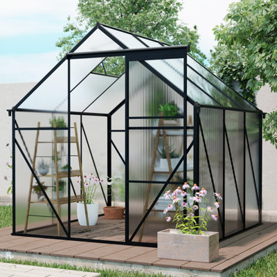 6X6FT-NOIR Serre surélevée en polycarbonate et ancrage en aluminium pour serre