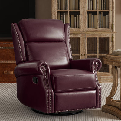 Hayliee Traditional Waxed Genuine Leather Manual Swivel Glider Recliner with Nailheads -  Red Barrel Studio®, A569B8BD6B2F4438A536DC530DD2DC49