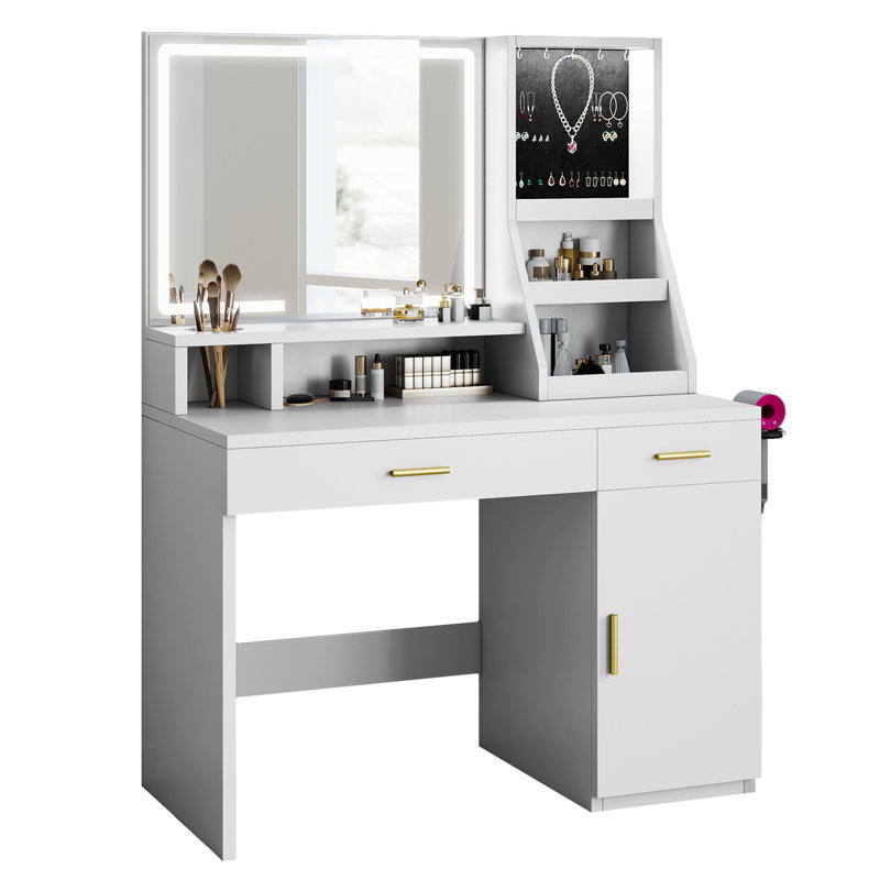  Makeup Vanity With Charger Power Outlet And 3 Modes LED Light, White