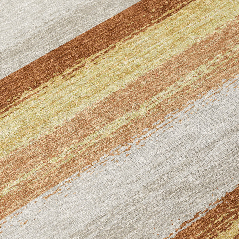 Machine Washable Indoor/Outdoor Chantille ACN2707 Stripes Rug, 8' Round, Copper
