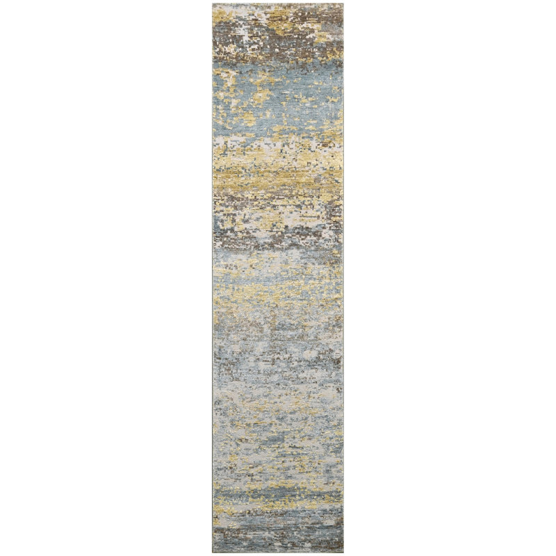Tapis argenté et brun de haute qualité noué à la main