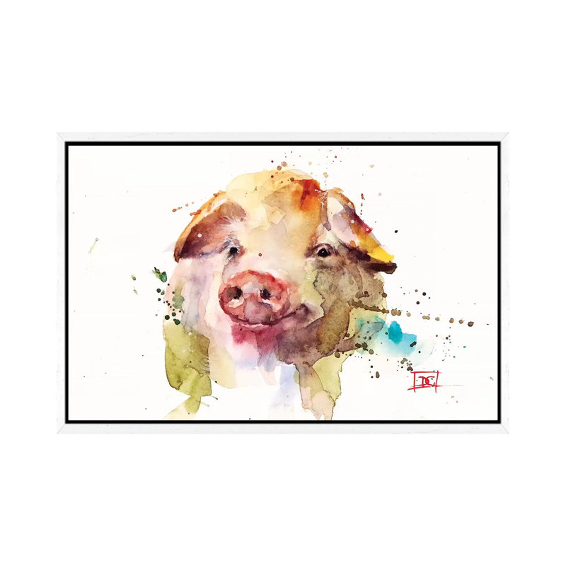 Oink by Dean Crouser - Painting on Canvas, White Framed, 66.04 cm H x 45.72 cm W