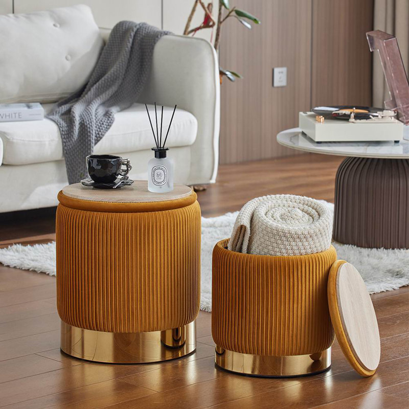 OTTOMAN AVEC ENSEMBLE DE RANGEMENT DE 2, Rayures oranges