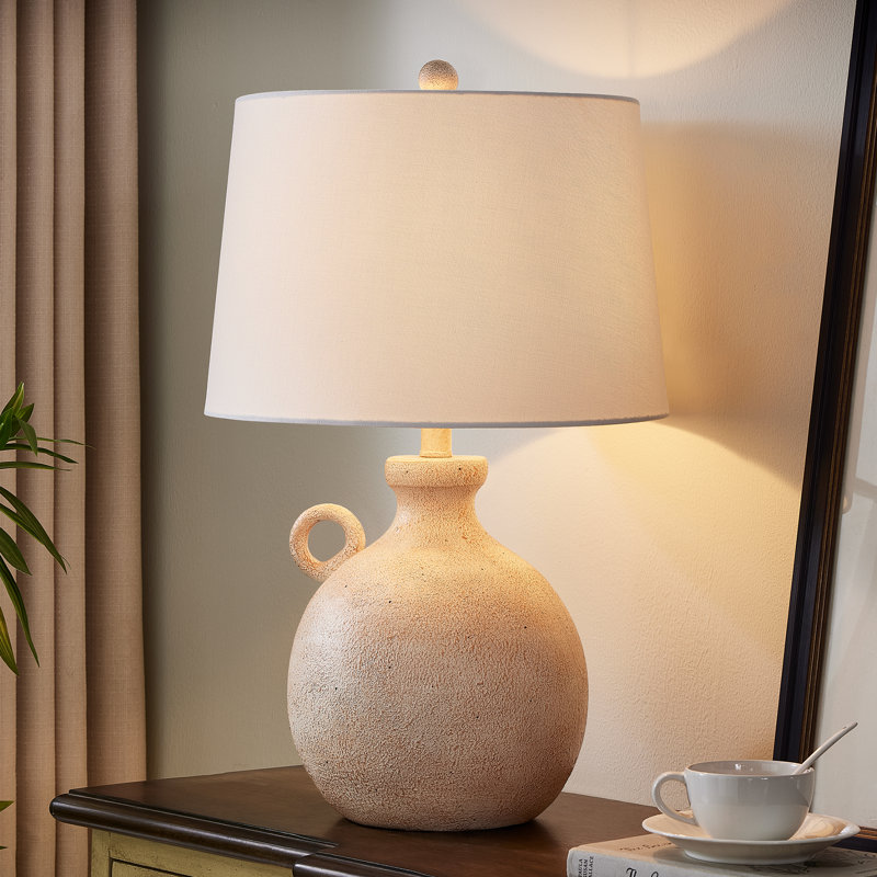 Maryclare 25 in. White Coastal Rustic Dimmable Ceramic Resin Bedroom Living Room Bedside Desk Nightstand Table Lamps With USB Port