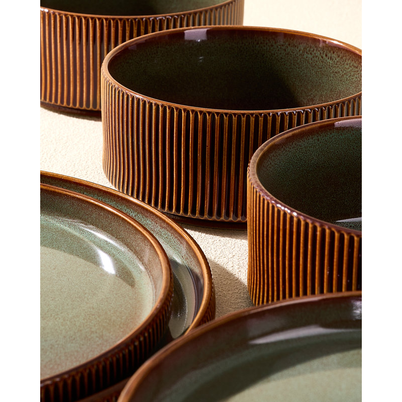Stoneware Dinnerware Set 12 Piece - Service for 4, Moss/Cocoa