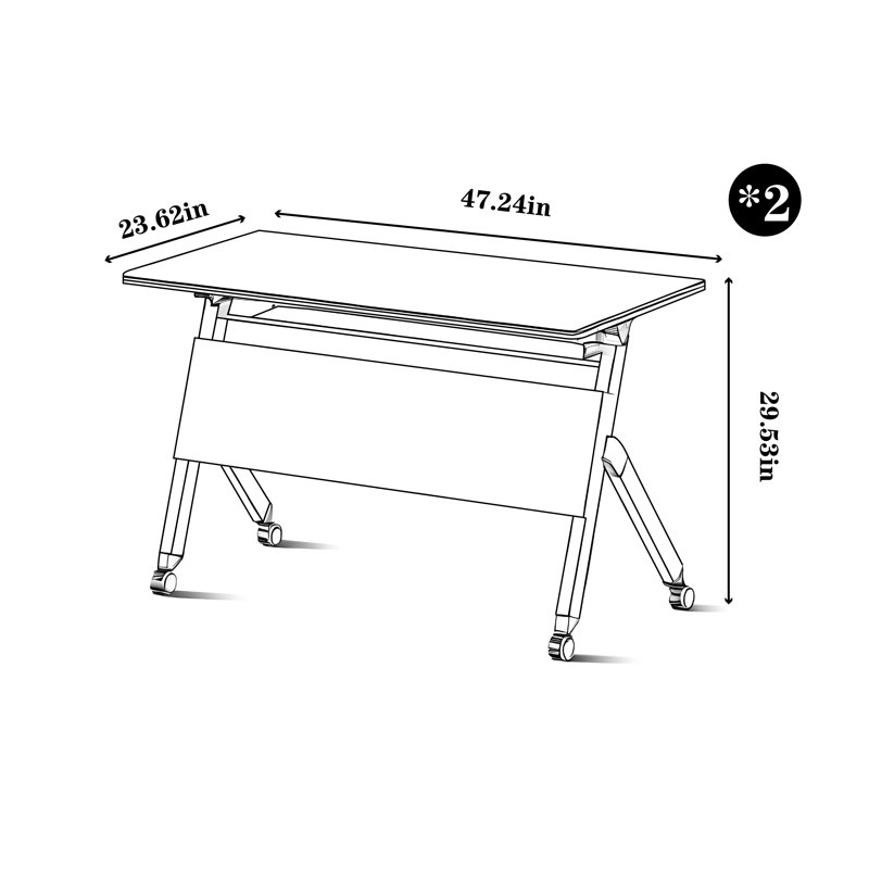 Ensemble de table de conférence et de formation mobile et pliable, H 29,53 po x L 47,24 po x l 23,62 po