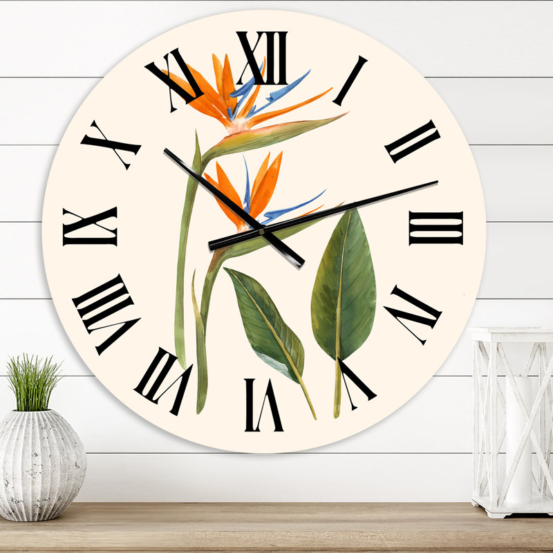 Fleurs de Strelitzia rétro - horloge murale traditionnelle, Surdimensionné