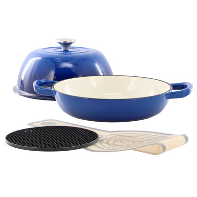 MegaChef 6 Quart Enameled Cast Iron Bread Pot in Blue with Baking Mat