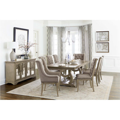 Classic 9PCS Extendable Dining Table With Tufted Upholstered Chairs