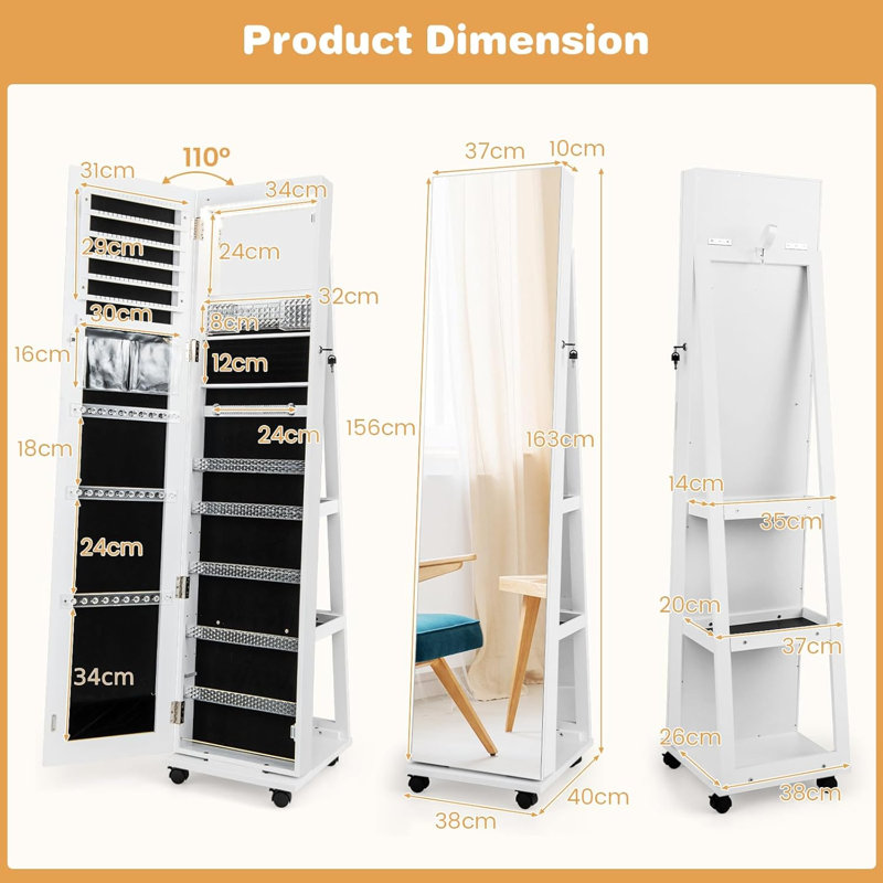 Freestanding Jewelry Armoire, White