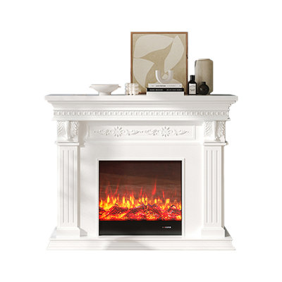 White Solid Wood Electric Fireplace