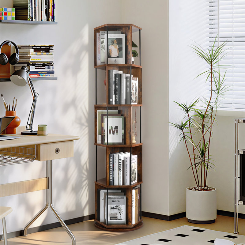 5-Tier 360° Rotating Bookshelf, Brown