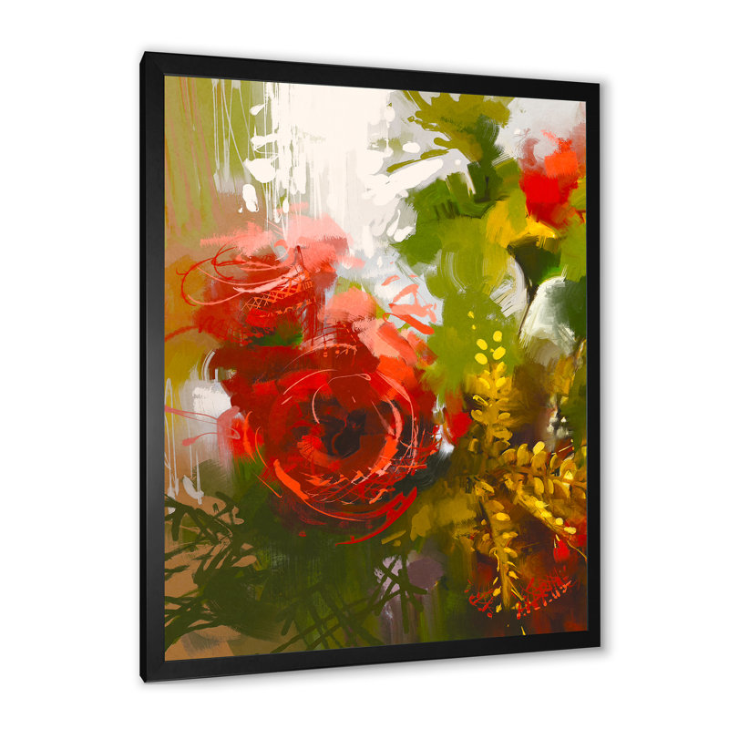 «Grunge Red Bouquet of Red Roses», reproduction sur toile, H 20 po x l 12 po x P 1 po, Cadre noir