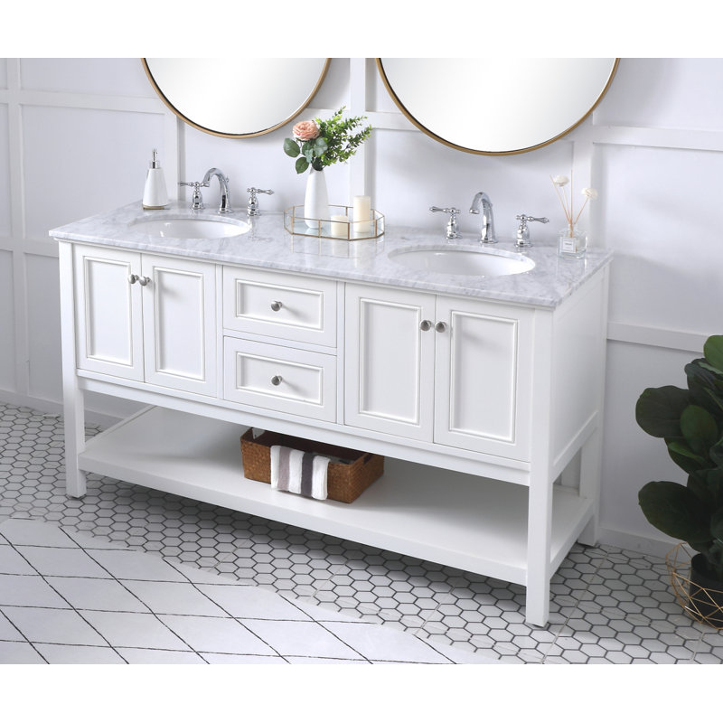 Bonsai 60'' Double Bathroom Vanity with Carrara Marble Top, White