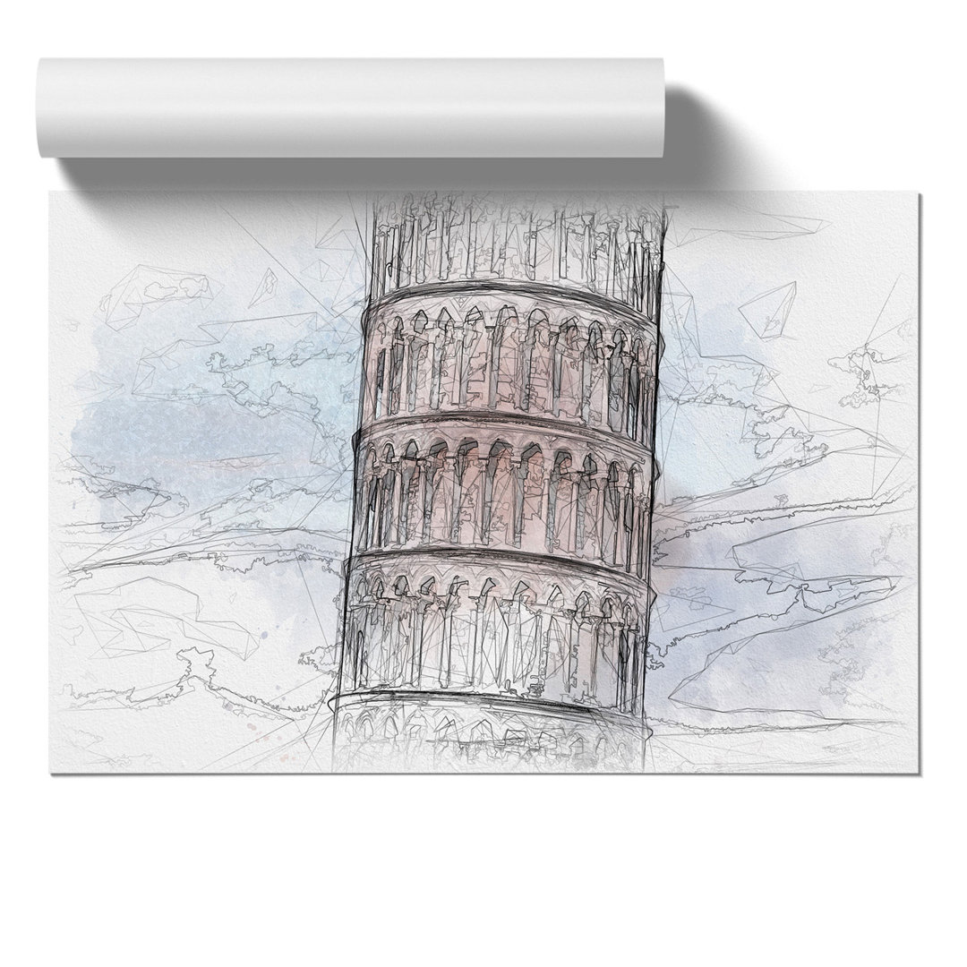Leaning Tower of Pisa Sketch - Frameless Print