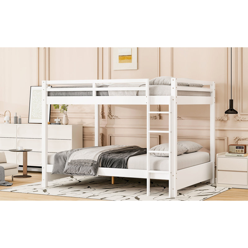 Queen White Bunk Bed, Pine And Framework, Features, No Box Spring Required, Quick Setup Bed With , Features Included, Needed,