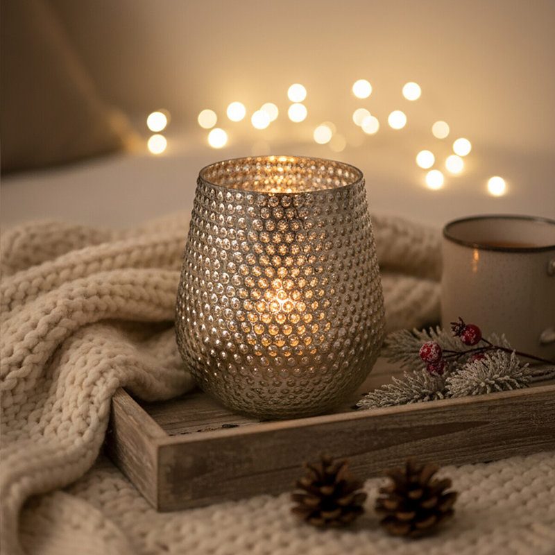 Eager 20cm Glass Tabletop Votive Holder, Silver, 23cm H x 19cm W x 19cm D