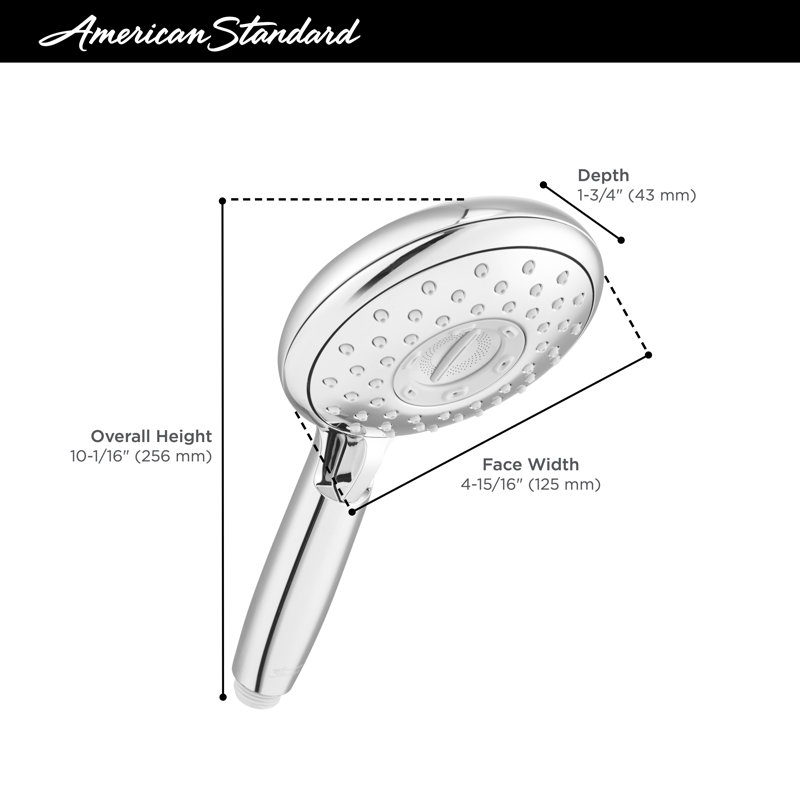 Pomme de douche à main 4 fonctions 5 pouces 2,5 gallons par minute American Standard Spectra, Chrome poli