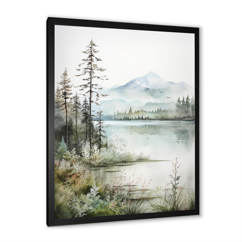 Minimalisme, lac Tranquillity II - impression, Cadre simple noir, H 32 po x l 24 po x P 1 po