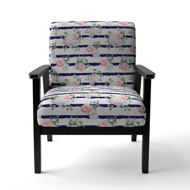 Fauteuil d'appoint rembourré à motif blanc et bleu