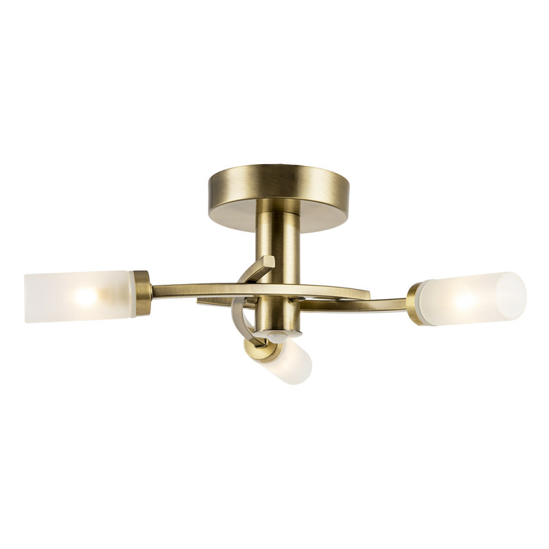 Glass Semi Flush Mount, Antique Brass