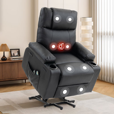PU Leather Electric Power Lift Massage Recliner Chair with Cup Holders, Small Recliners for Small Spaces (Black)