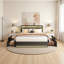 Storage Bed With 4 Drawers, USB Ports & LED Lights, Linen Upholstered Wingback Bed Frame, Grey & Beige-1725202027-1727974183