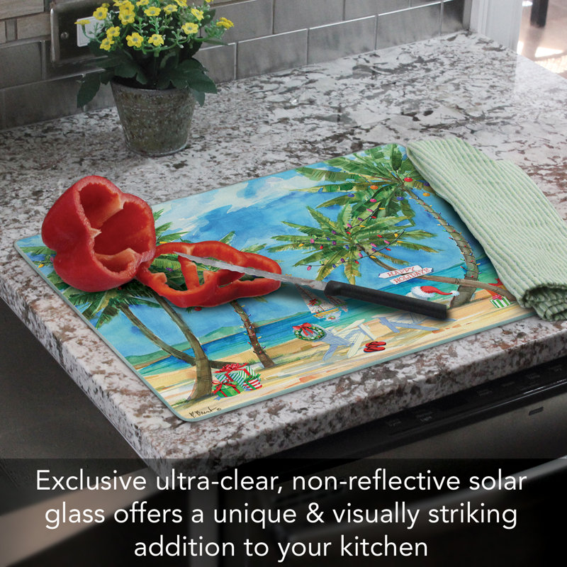 Holiday Palms Rectangular Tempered Glass Cutting Board