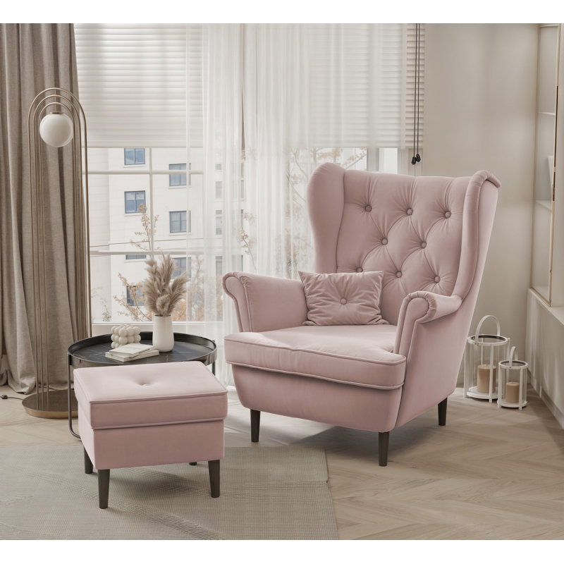 Upholstered Armchair, Black, Pink