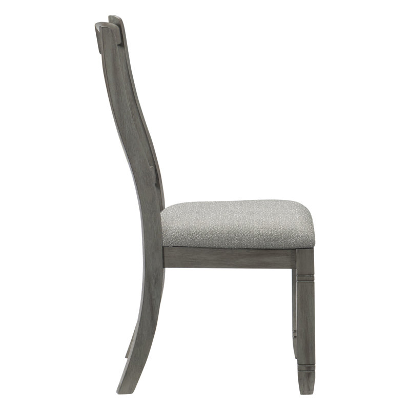 De 2 chaises de salle à manger décontractées, bois gris antique, tissu recouvert de tissu, 19,5 po x 24,5 po x 40 po, structure en bois à finition latérale de pièce 2 pièces, tissu, l 19,5 po x P 24,5 po