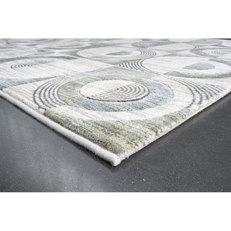 Tapis en polyester vert, bleu, gris anthracite, ivoire et gris Suhailey, Rectangle 7 pi 10 po x 10 pi
