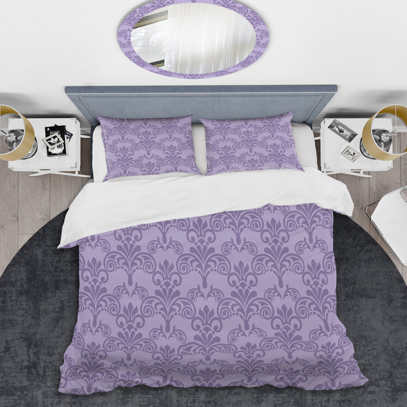 Mauve damassé - ensemble de housse de couette abstrait - microfibre de polyester