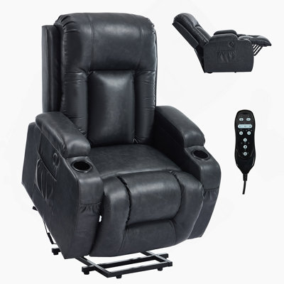 Dark Grey PU lInfinite Position Up to 350 LBS Power Lift Recliner Chair for Elderly, Heavy Duty Motion Mechanism with 8-Point Vibration Massage and Lumbar Heating, USB Charging Port, Cup Holders