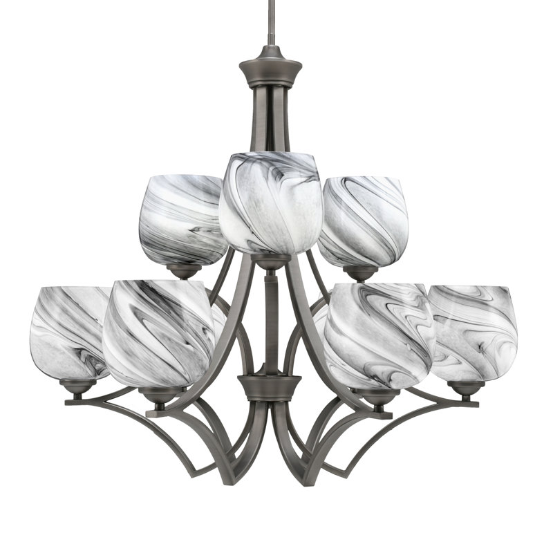 Lustre 9 lumières Zilo illustré avec verre de 6 po Zilo, Gris, Noir mat