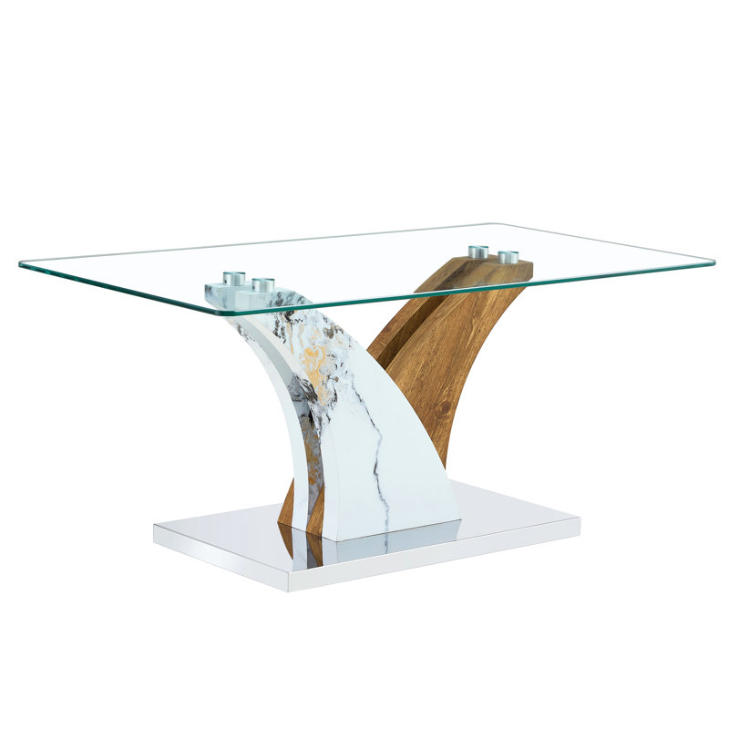 Table basse Space: plateau de table blanc et bois avec pieds