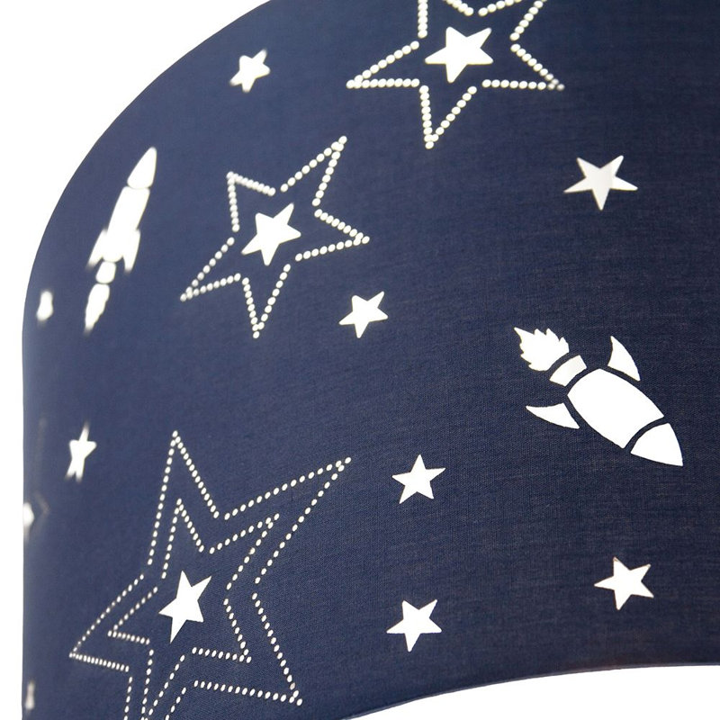 Fun Rockets and Stars Childrens/Kids Cotton Bedroom Shade or Lamp, Blue