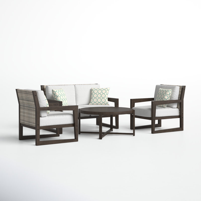 Acacia 4 - Person Patio Conversation Sets with Cushions, Light Brown, Light Gray