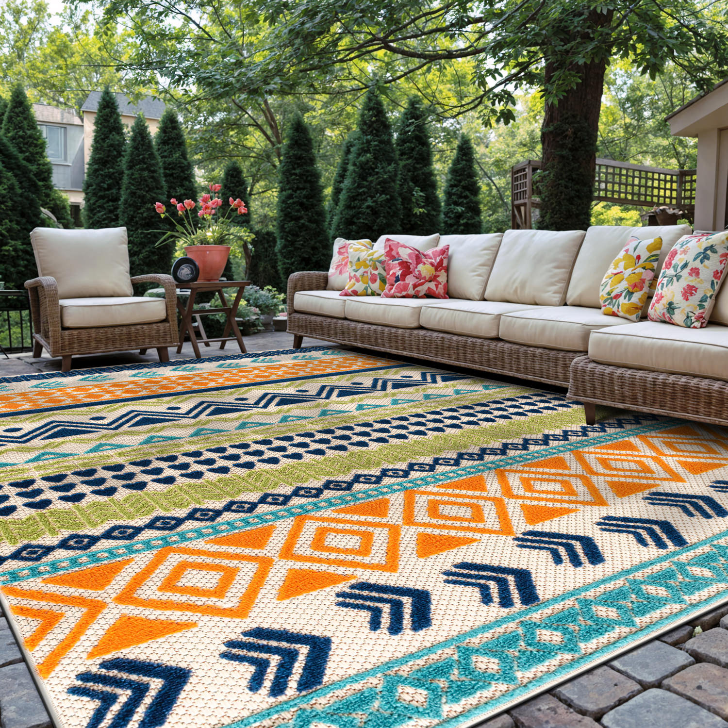 The Twillery Co.® Duxbury Geometric Bohemian Orange/Navy/Green Indoor ...