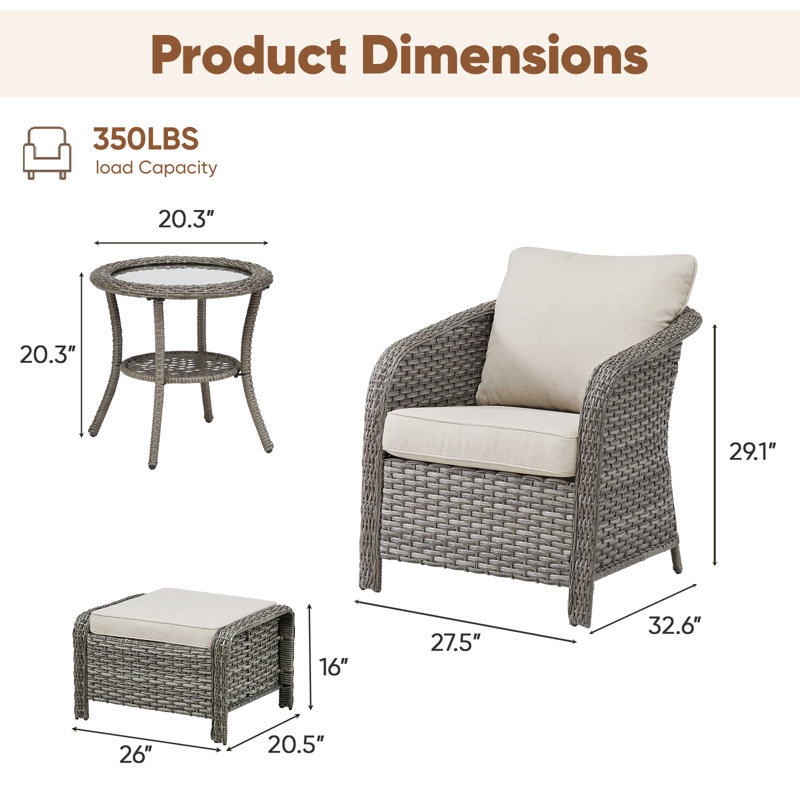 Ensemble de chaises de patio à dossier enveloppant en osier 5 pièces avec repose-pieds et table d'appoint Arcola