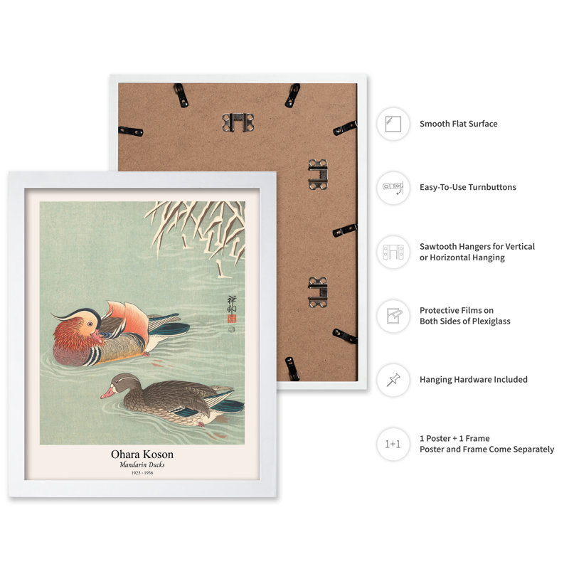 Ohara Koson - Mandarin Ducks, Poster, 18"H x 24"W, White Framed