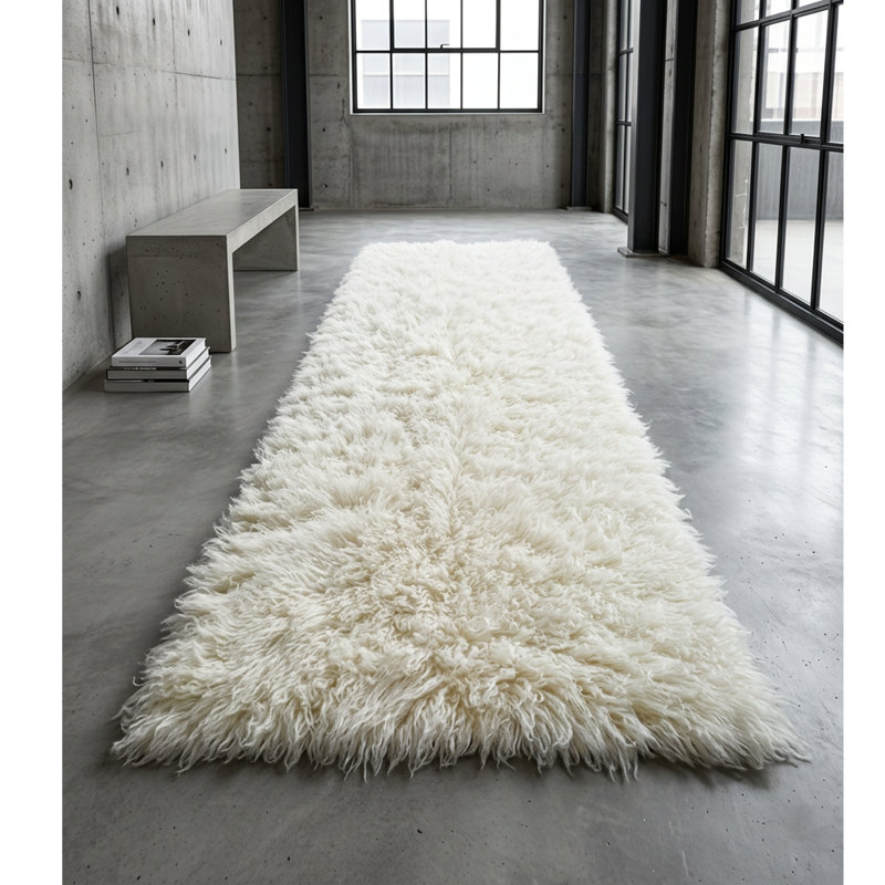 Stylish Greek Flokati Rug. wool pile. Natural wool area rug., Runner 2' x 10'