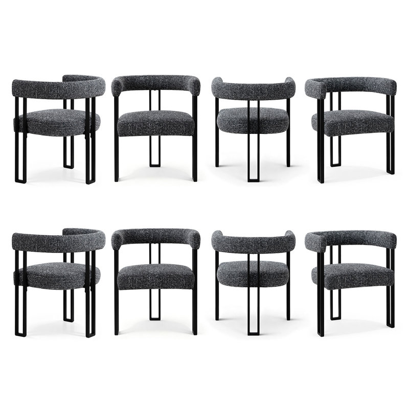 Ensemble de chaises de salle à manger 18 po en tweed rembourré (ensemble de 8), Noir