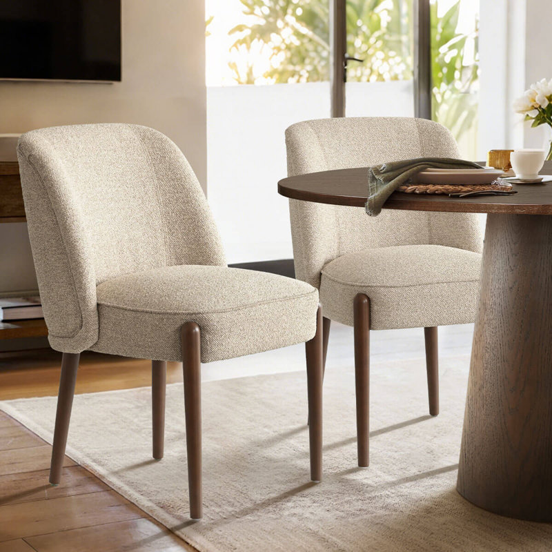 Upholstered Solid Wood Back Side Dining Chair, Beige