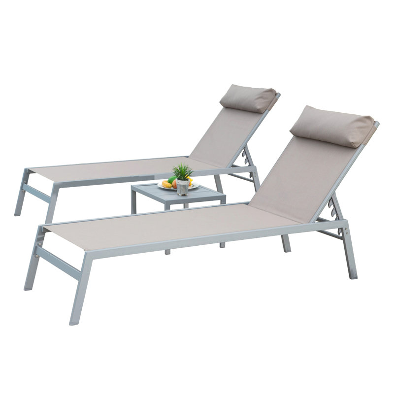 Outdoor Chaise Lounge 3 - Aluminum, Fabric, 5 Adjustable, Deck, Garden, Balcony Khaki Aluminum Frame, , Pool, Deck