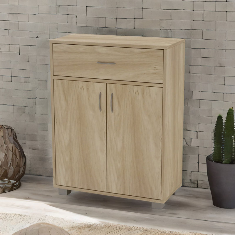 Wooden Storage Cabinet Organiser With Drawer Oak, Oak