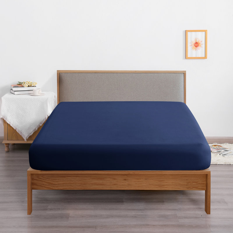 Fitted Bed Sheet Only, 1800 Brushed Microfiber Deep Pocket Fitted Sheet - NTBAY, Queen Fitted Sheet, Navy Blue