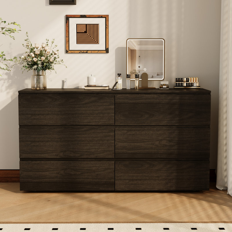 Commode 6 tiroirs l 59 po, Brun