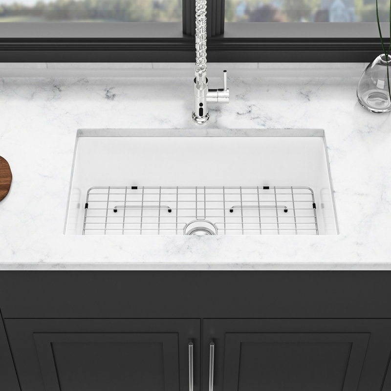 32 po Lavabo rectangulaire en céramique - blanc teinté pour cuve de cuisine blanche, à endommager et décolorer