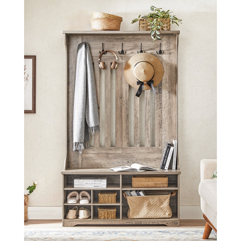 Chalemet Hall Tree 39.4'' Wide with Bench and Shoe Storage, Greige